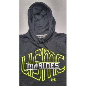 Under Armour USMC Hoodie Mens S Storm Marine Sweatshirt Pullover Black Neon‎